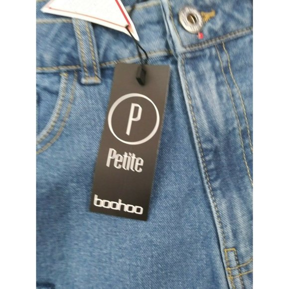 New Boohoo All Laddered High Waist Denim Mom Shorts Mid Wash 12P Distressed NWT - Picture 9 of 9